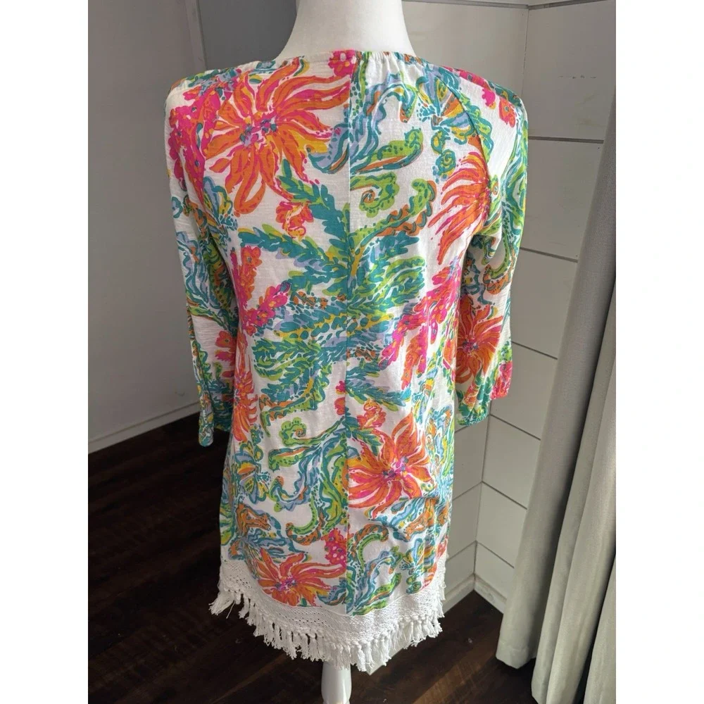 Lilly Pulitzer Dress Womens XS Multicolor Floral Beach Vacation‎ Fringe Colorful